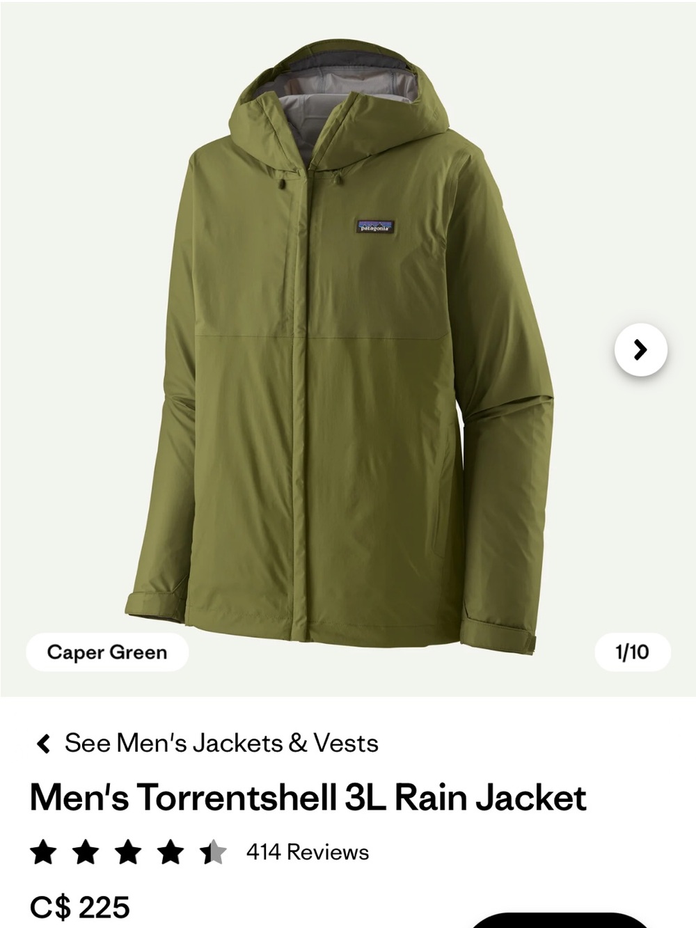Men’s Patagonia rain jacket size small